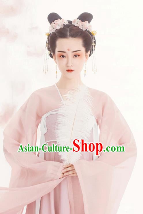China Tang Dynasty Court Maid Pink Hanfu Dress Ancient Goddess Fairy Garment Costumes