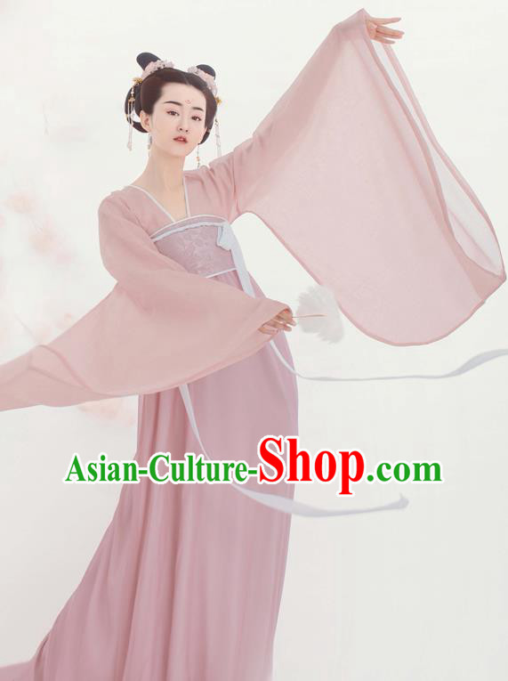 China Tang Dynasty Court Maid Pink Hanfu Dress Ancient Goddess Fairy Garment Costumes