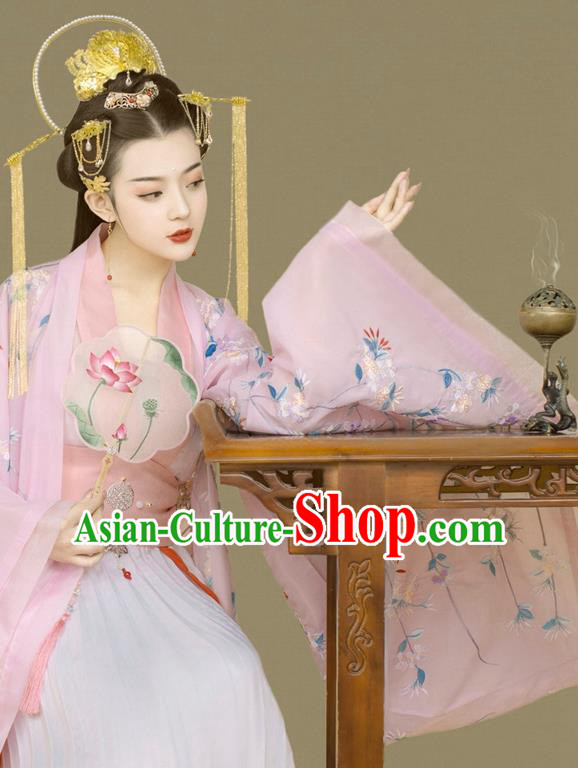 China Ancient Garment Costumes Tang Dynasty Princess Pink Hanfu Dress Traditional Historical Clothing