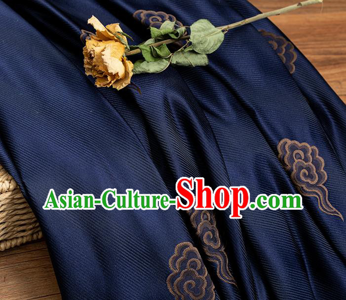 China Jacquard Cloud Pattern Tapestry Traditional Mongolian Robe Silk Fabric Navy Blue Brocade Tang Suit Satin Damask