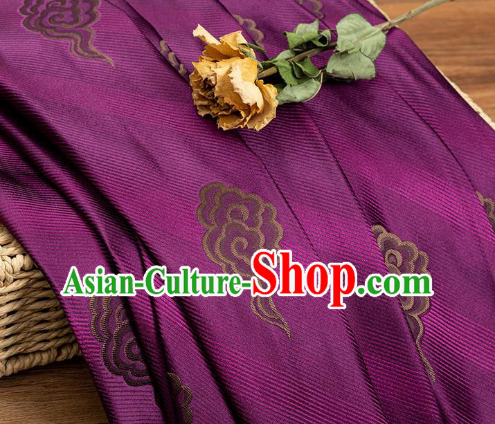 China Tang Suit Satin Damask Jacquard Cloud Pattern Tapestry Traditional Mongolian Robe Silk Fabric Purple Brocade
