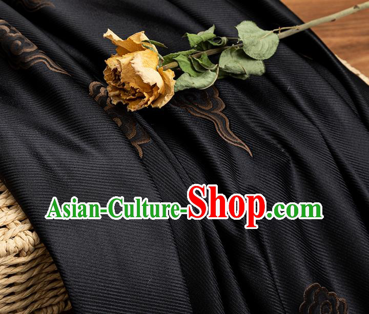 China Black Brocade Tang Suit Satin Damask Jacquard Cloud Pattern Tapestry Traditional Mongolian Robe Silk Fabric
