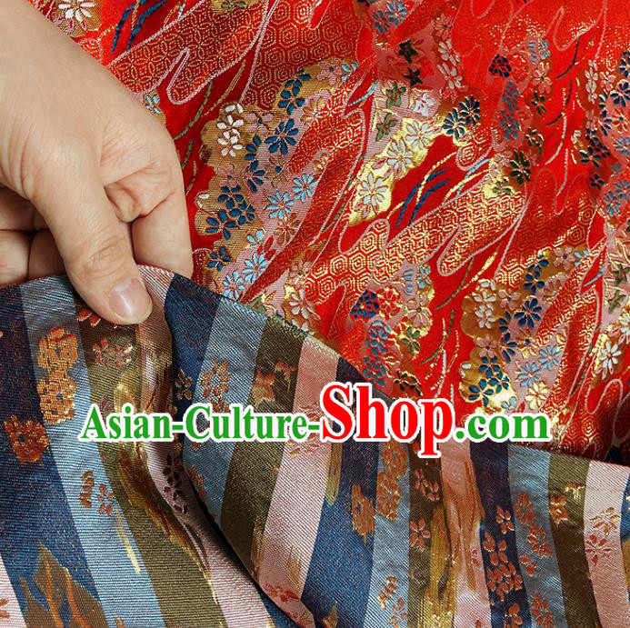 Asian Tapestry Satin Drapery Japanese Traditional Fabric Kimono Red Nishijin Brocade