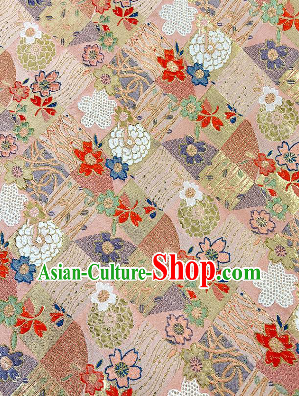 Asian Kimono Pink Nishijin Brocade Camellia Pattern Satin Drapery Japanese Traditional Tapestry Fabric
