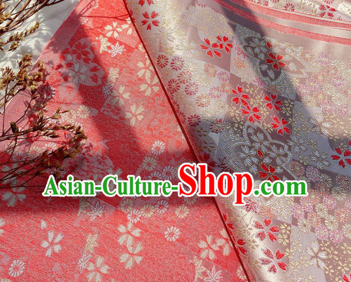 Japanese Traditional Sakura Pattern Pink Satin Drapery Asian Kimono Tapestry Fabric Nishijin Brocade