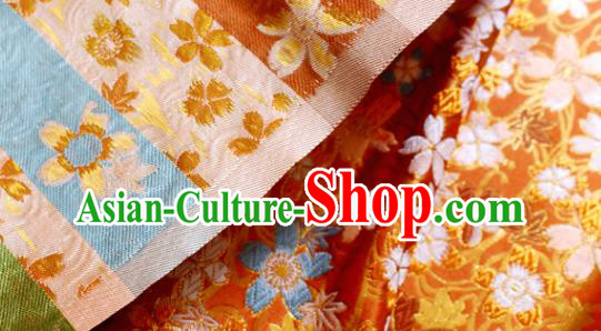 Japanese Nishijin Brocade Traditional Maple Sakura Pattern Orange Satin Drapery Asian Kimono Tapestry Fabric