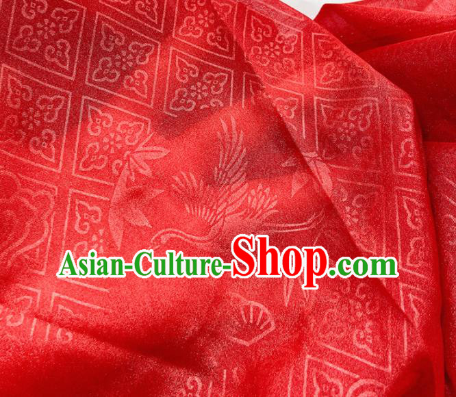 China Classical Crane Pattern Wine Red Satin Tapestry Traditional Hanfu Silk Fabric Jacquard Brocade Tang Suit Damask