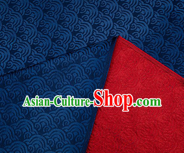 China Deep Blue Brocade Tang Suit Damask Classical Propitious Cloud Pattern Tapestry Traditional Hanfu Dress Silk Fabric