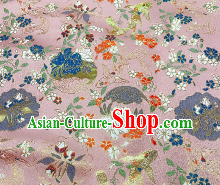 China Traditional Hanfu Silk Fabric Jacquard Brocade Tang Suit Damask Classical Goldfish Flowers Pattern Pink Satin Tapestry