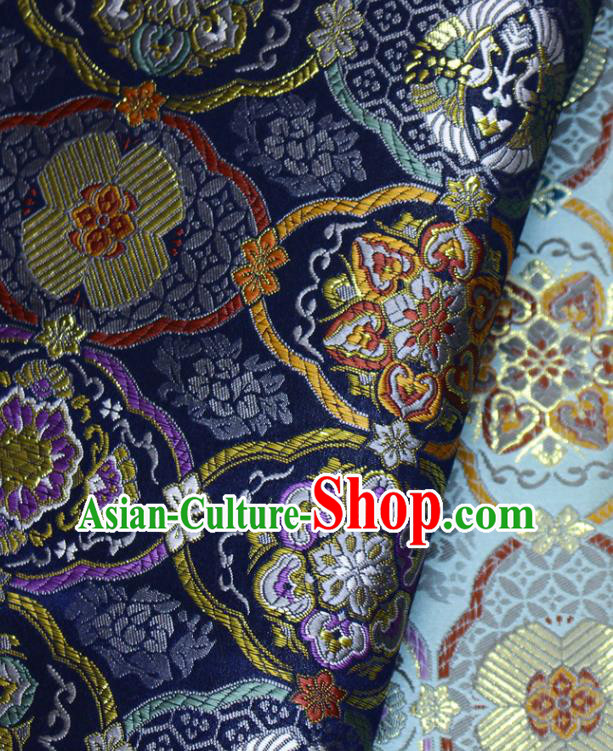 Asian Kimono Tapestry Fabric Japanese Deep Blue Nishijin Brocade Traditional Lucky Pattern Satin Drapery