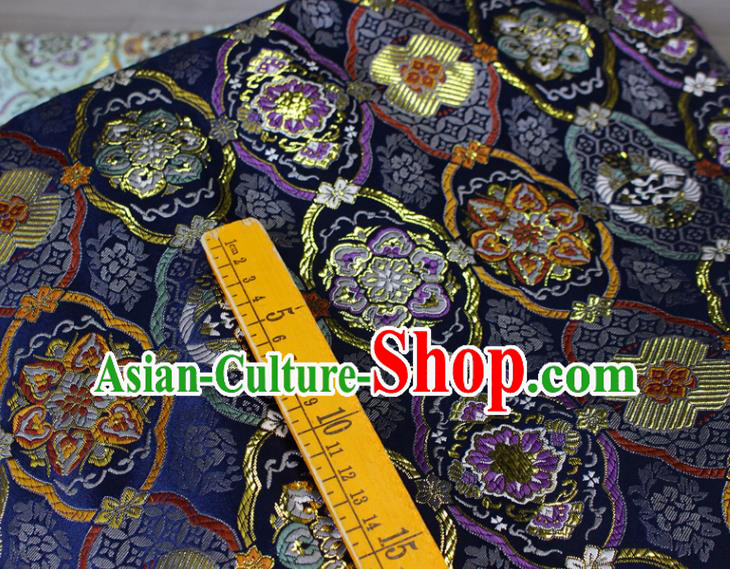 Asian Kimono Tapestry Fabric Japanese Deep Blue Nishijin Brocade Traditional Lucky Pattern Satin Drapery