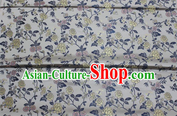 China Mongolian Robe White Satin Damask Classical Flowers Pattern Tapestry Traditional Cheongsam Silk Fabric Jacquard Brocade
