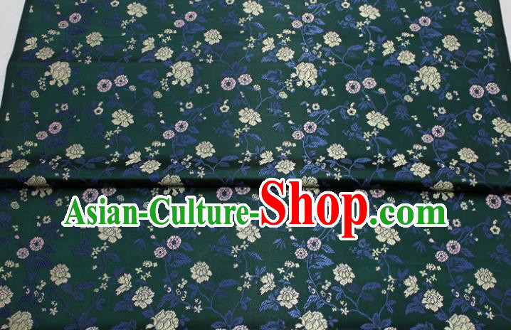 China Traditional Cheongsam Silk Fabric Jacquard Brocade Mongolian Robe Atrovirens Satin Damask Classical Flowers Pattern Tapestry
