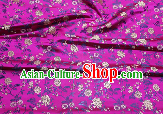 China Classical Flowers Pattern Tapestry Traditional Cheongsam Silk Fabric Jacquard Brocade Mongolian Robe Rosy Satin Damask