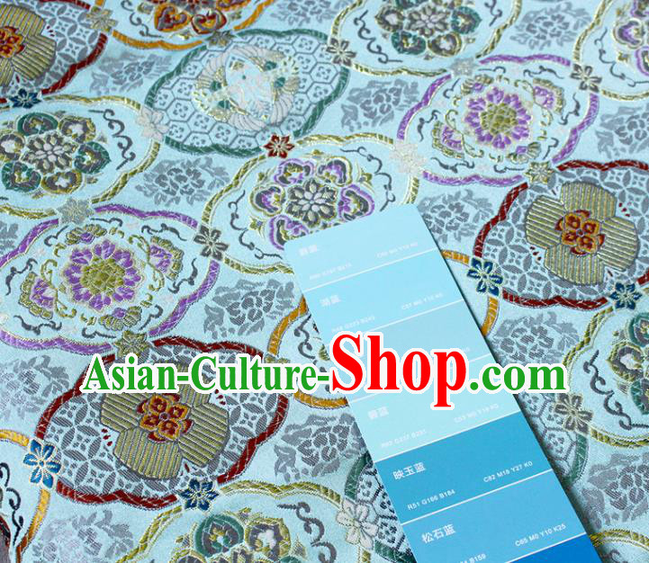 Asian Traditional Lucky Pattern Satin Drapery Kimono Tapestry Fabric Japanese Light Blue Nishijin Brocade