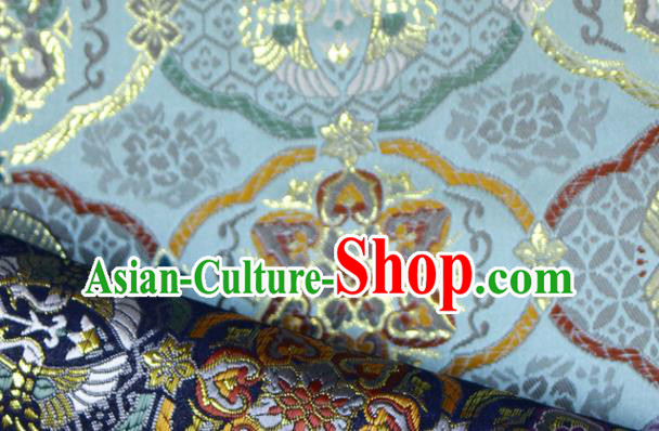 Asian Traditional Lucky Pattern Satin Drapery Kimono Tapestry Fabric Japanese Light Blue Nishijin Brocade