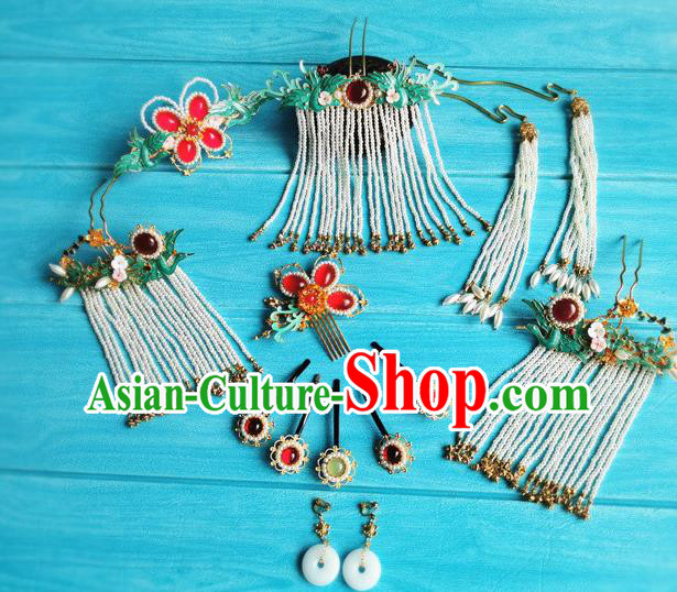 Chinese Ming Dynasty Court Lady Hair Crown Ancient Princess Tassel Hairpin Traditional Wedding Hair Accessories Full Set