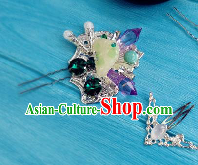 Chinese Ming Dynasty Palace Lady Jade Hairpins Traditional Hanfu Hair Accessories Ancient Princess Hair Stick