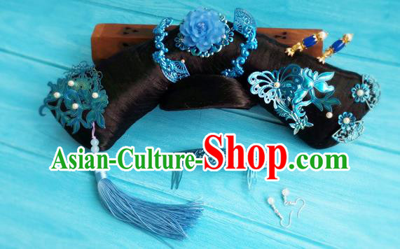 China Traditional Qing Dynasty Queen Wigs and Hairpins Ancient Empress Hair Crown Drama Story of Yanxi Palace Headpieces