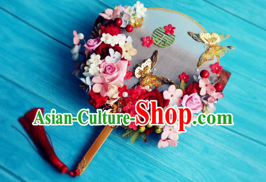 Handmade Chinese Wedding Palace Fan Ming Dynasty Princess Fan Traditional Hanfu Circular Fan