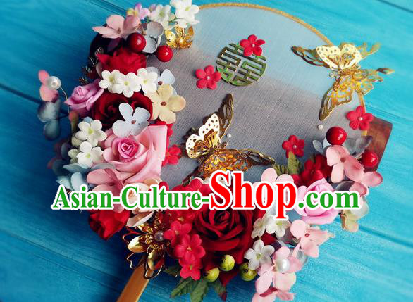 Handmade Chinese Wedding Palace Fan Ming Dynasty Princess Fan Traditional Hanfu Circular Fan