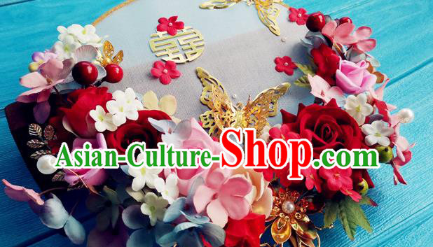 Handmade Chinese Wedding Palace Fan Ming Dynasty Princess Fan Traditional Hanfu Circular Fan