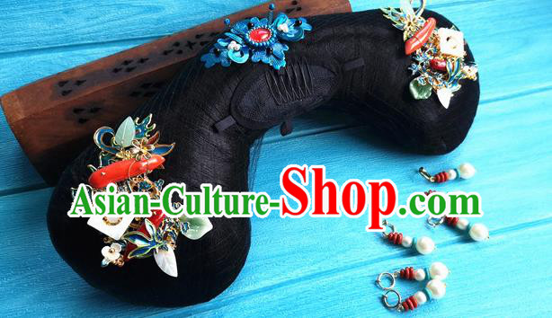 China Traditional Qing Dynasty Manchu Woman Wigs and Hairpins Ancient Imperial Consort Hairpieces Drama Story of Yanxi Palace Wei Yingluo Headdress