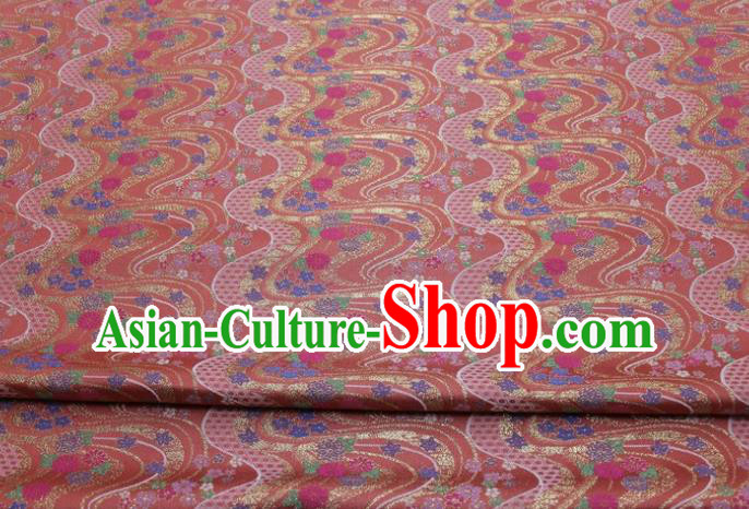 Asian Traditional Flow Chrysanthemum Pattern Satin Drapery Kimono Tapestry Fabric Japanese Rust Red Brocade