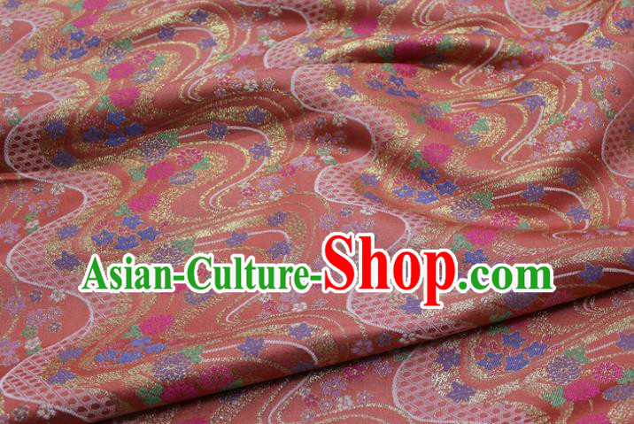 Asian Traditional Flow Chrysanthemum Pattern Satin Drapery Kimono Tapestry Fabric Japanese Rust Red Brocade