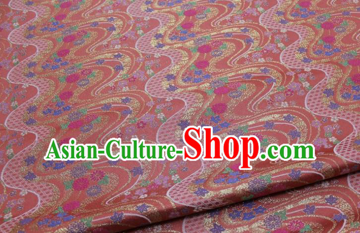 Asian Traditional Flow Chrysanthemum Pattern Satin Drapery Kimono Tapestry Fabric Japanese Rust Red Brocade