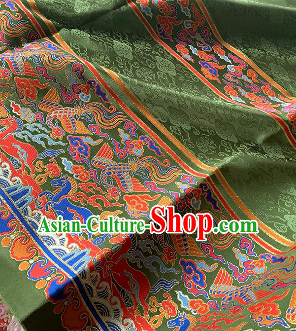 Asian Chinese Traditional Phoenix Pattern Green Brocade Hanfu Dress Zhuanghua Satin Jacquard Drapery Ming Dynasty Tapestry Fabric