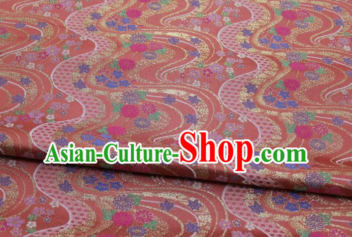 Asian Traditional Flow Chrysanthemum Pattern Satin Drapery Kimono Tapestry Fabric Japanese Rust Red Brocade