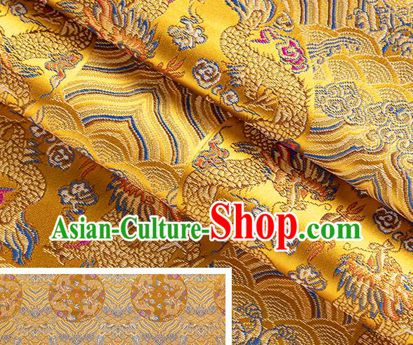 China Jacquard Yellow Brocade Material Classical Cheongsam Tapestry Tang Suit Satin Damask Traditional Wave Dragon Pattern Silk Fabric