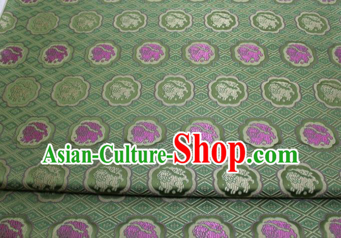 China Classical Lion Pattern Tapestry Material Traditional Silk Fabric Jacquard Green Brocade Mongolian Robe Satin Damask