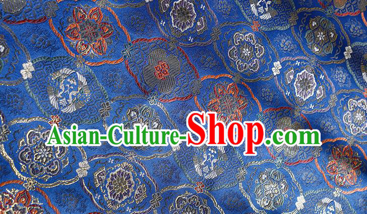 China Jacquard Silk Fabric Classical Cheongsam Blue Satin Damask Tang Suit Tapestry Traditional Lotus Pattern Brocade Material