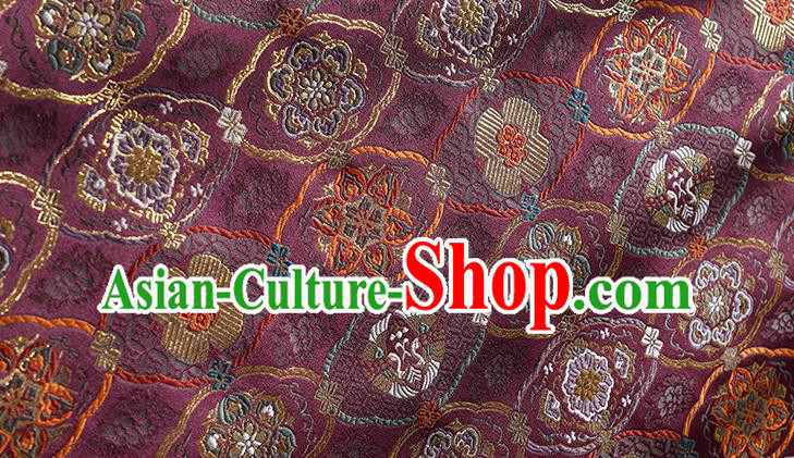 China Tang Suit Tapestry Traditional Lotus Pattern Brocade Material Jacquard Silk Fabric Classical Cheongsam Purple Satin Damask