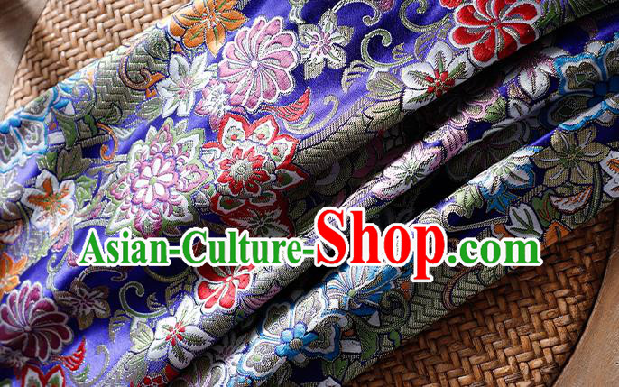 Asian Japanese Kimono Drapery Classical Chrysanthemum Pattern Tapestry Fabric Traditional Royalblue Brocade Yukata Dress Satin