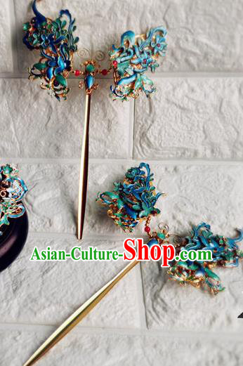 Chinese Traditional Hair Accessories Ancient Imperial Consort Hair Stick Qing Dynasty Court Woman Cloisonne Butterfly Hairpin