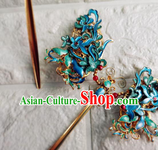 Chinese Traditional Hair Accessories Ancient Imperial Consort Hair Stick Qing Dynasty Court Woman Cloisonne Butterfly Hairpin