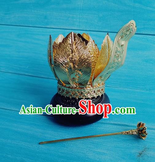 China Traditional Tang Dynasty Empress Golden Lotus Hair Crown Ancient Imperial Consort Hairpin Drama The Longest Day in Chang An Yan Yuhuan Headpieces