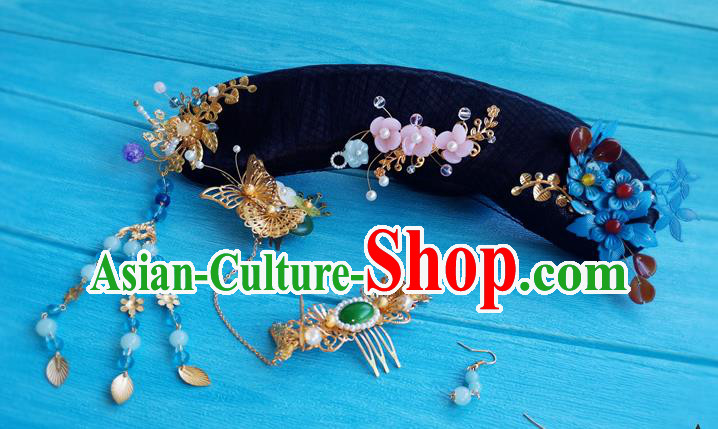 China Drama Story of Yanxi Palace Headdress Traditional Qing Dynasty Princess Wigs and Hairpins Ancient Manchu Lady Hairpieces