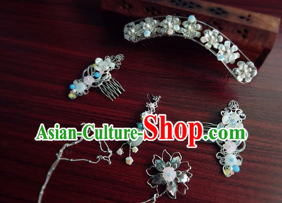 Chinese Jin Dynasty Princess Hair Crown Traditional Hanfu Hair Accessories Ancient Goddess Argent Hair Combs