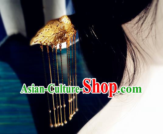 Chinese Qin Dynasty Queen Golden Tassel Hair Stick Traditional Hanfu Hair Accessories Ancient Empress Hairpin