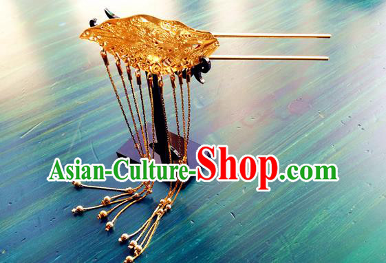 Chinese Qin Dynasty Queen Golden Tassel Hair Stick Traditional Hanfu Hair Accessories Ancient Empress Hairpin