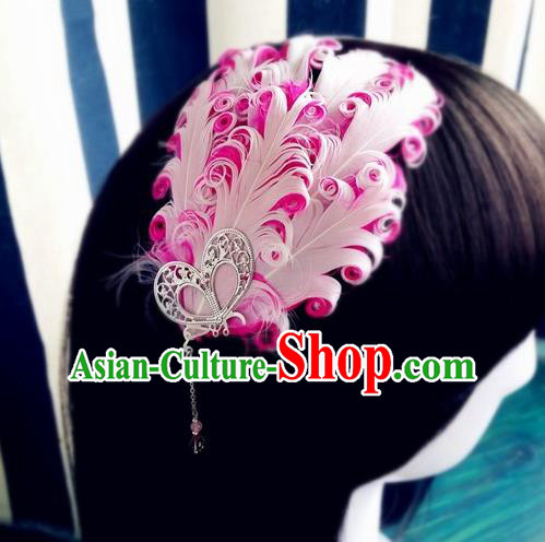 Chinese Traditional Hanfu Hair Clasp Hair Accessories Ancient Princess Pink Feather Hairpin