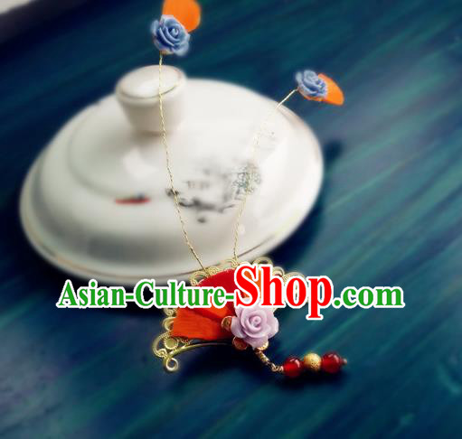Chinese Traditional Hanfu Hair Accessories Ancient Young Lady Red Fan Hair Stick