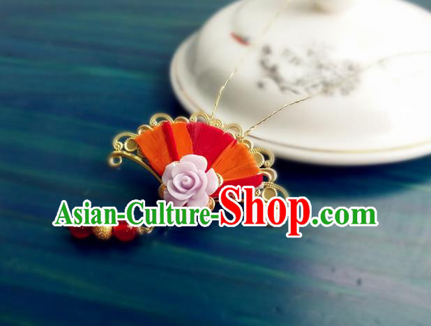 Chinese Traditional Hanfu Hair Accessories Ancient Young Lady Red Fan Hair Stick