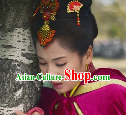 Chinese Traditional Hanfu Hair Accessories Ancient Young Lady Red Fan Hair Stick