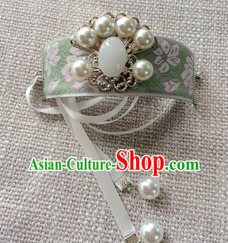 Chinese Ancient Scholar Headband Traditional Hanfu Hair Accessories Ming Dynasty Childe Embroidered Green Hairdo Crown