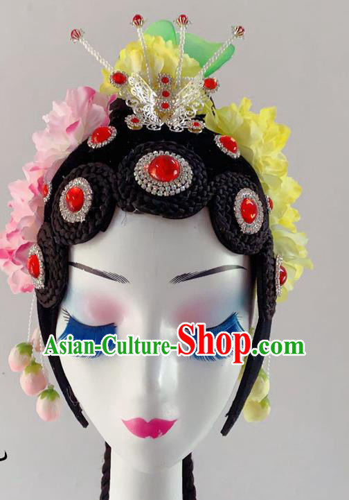 Chinese Woman Stage Performance Wigs Headdress Peking Opera Hairpieces Classical Dance Hair Accessories